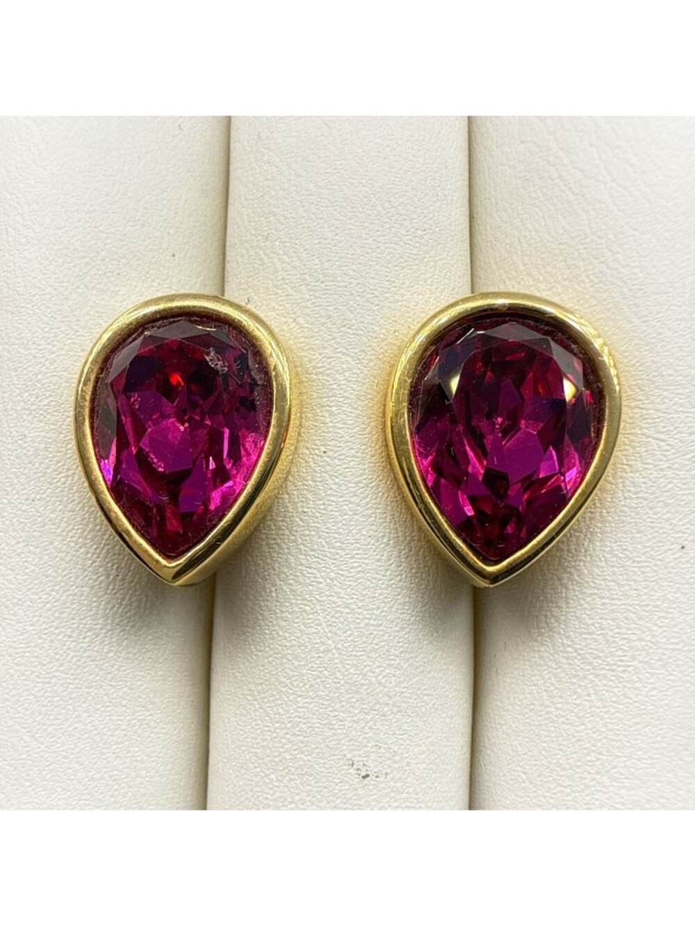 Vintage Swarovski Earrings SAL Pink Rhinestone Crystal Pear Teardrop Gold Plated